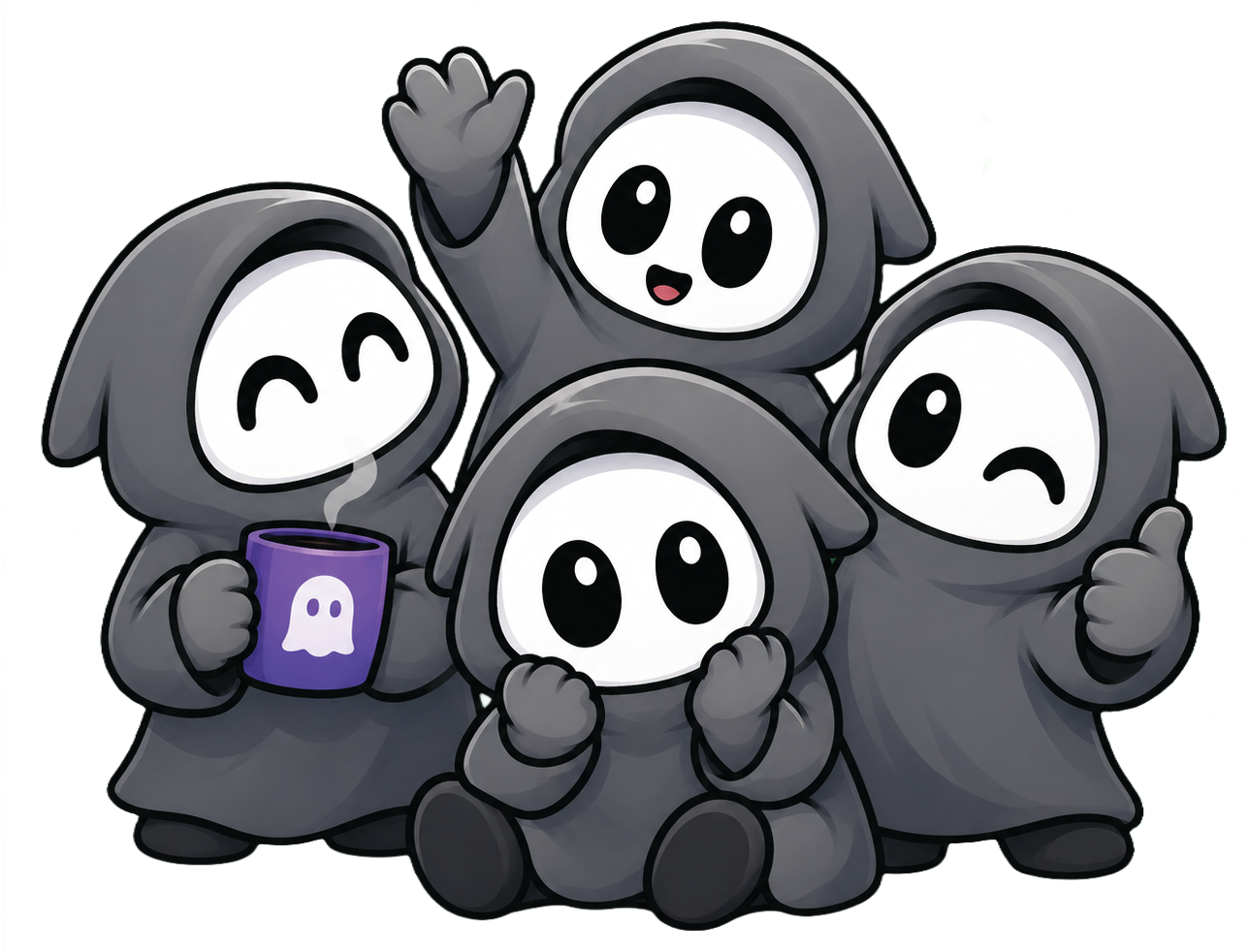 A group of Wisps hanging out together, one waving